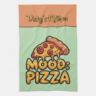 Stimmung: Pizza - Fun Cartoon Slice mit Happy Topp Geschirrtuch