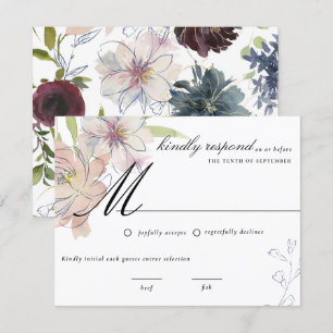 Stimmungsvolle Juwel-Ton-Blumen-Hochzeits-RSVP Einladung