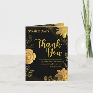 Stimmungsvolle schwarze und goldene florale Hochze Einladung