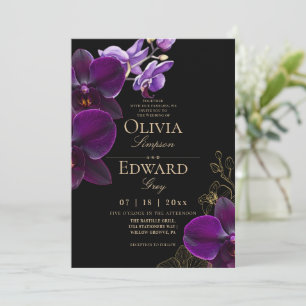 Stimmungsvolle schwarze violette tropische Blüten- Einladung