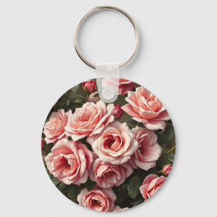 Stimmungsvolles Rosa-Rosengarten-Muster Schlüsselanhänger