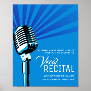 Stimmwiederholung klassisches Mikrofon Musik blaue Poster