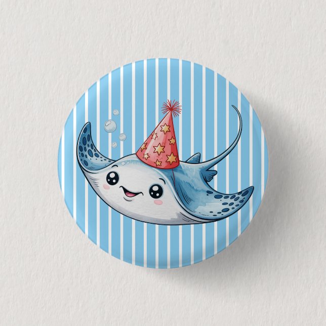Stingray Birthday Party Button (Vorderseite)