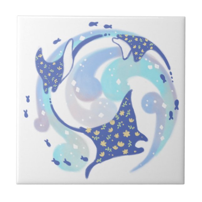 Stingray in Ocean Illustration Fliese (Vorderseite)