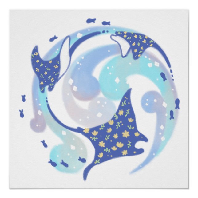 Stingray in Ocean Illustration Poster (Vorderseite)