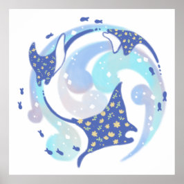 Stingray in Ocean Illustration Poster