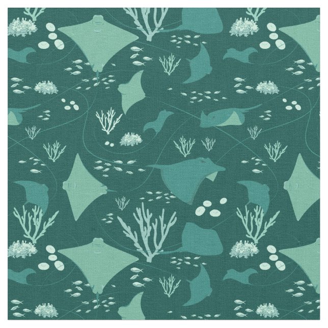 Stingray Manta Rays Blue Underwater Pattern Stoff (Nahaufnahme)