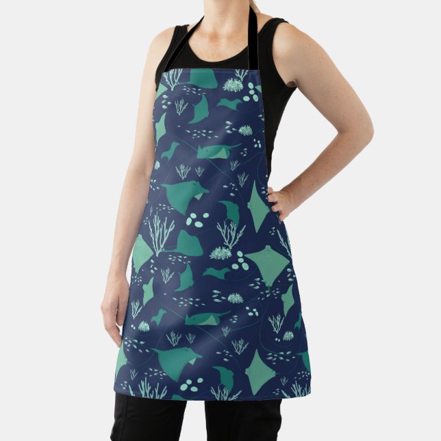 Stingray Marine Wildlife Blue Graphic Muster Schürze (InSitu)