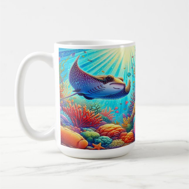 Stingray mit lebendigem Korallenriff Kaffeetasse (Links)