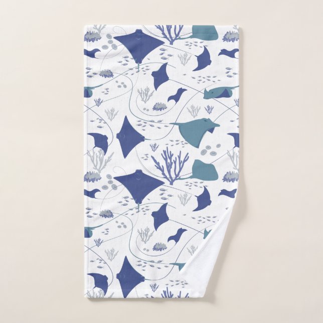 Stingrochen Aquatic Wildlife Blue und White Handtuch (Handtuch)