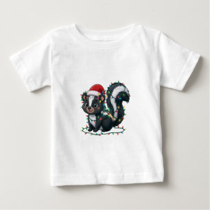 Stinktier Weihnachtsmann Hut Weihnachtsbeleuchtung Baby T-shirt