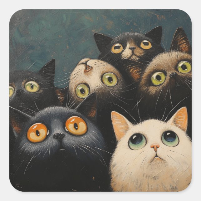 Stipendiatenkatze mit Top-View: Quintessenz Quadratischer Aufkleber (Vorderseite)