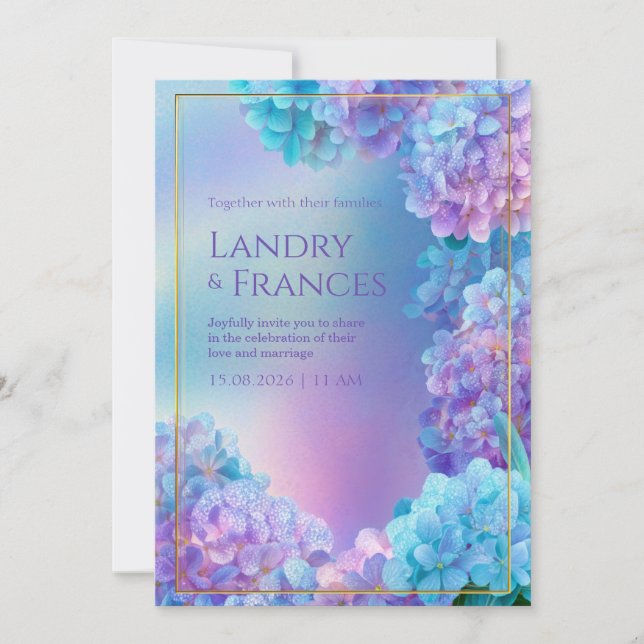 Stippled Lavender Hydrangea Watercolor Gold Frame Einladung (Vorderseite)