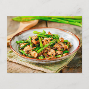 Stir Fried Asparagus mit Pilzen Feiertagspostkarte