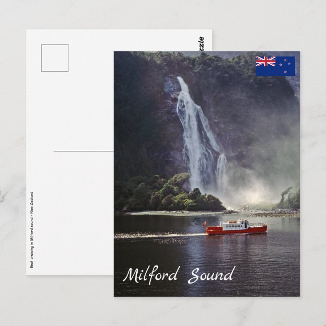 Stirling fällt in Milford Sound - Neuseeland Postkarte (Vorne/Hinten)
