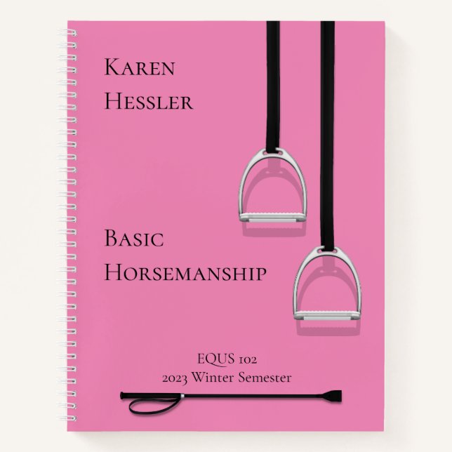 Stirrup Irons & Riding Crop Pink 8,6x11 Reittier Notizbuch (Vorderseite)