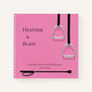 Stirrup Irons & Riding Crop Pink Square Reittier Notizbuch