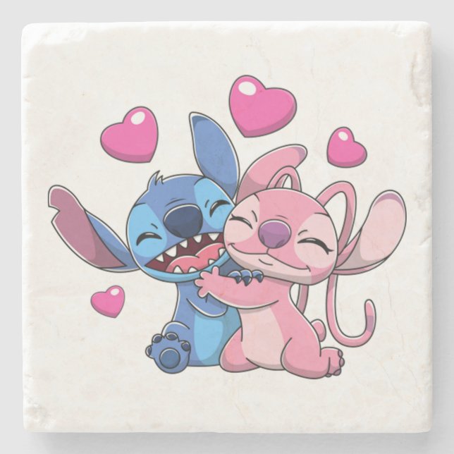 Stitch &amp; Engel Valentine 1 Steinuntersetzer (Vorderseite)