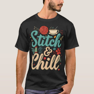Stitch Chill Stricken Nähen Bastel Hobby Kaffee L T-Shirt