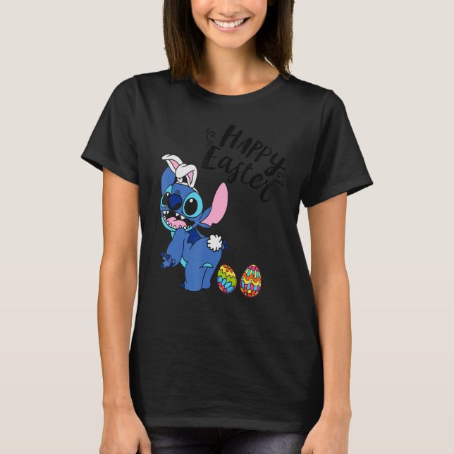 Stitch glücklicher Ostereier Familie Osterfest T-Shirt (Vorderseite)