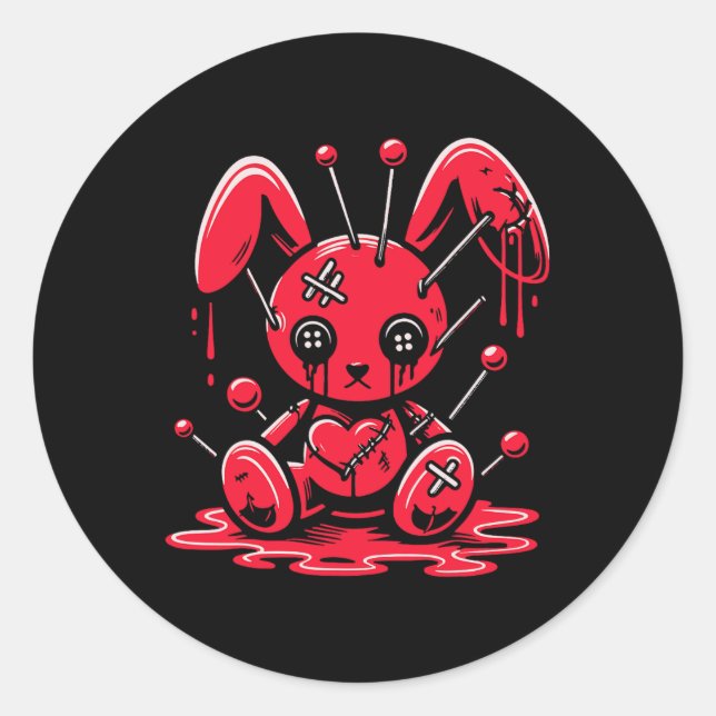 Stitched Bunny Rabbit Pastel Goth Anime Kawaii Got Runder Aufkleber (Vorderseite)