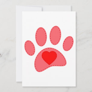 Stitched Dog Paw Print Valentines Einladung