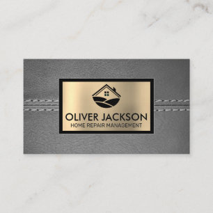 Stitched Gray Leather Gold Metallic Zuhause-Sy Visitenkarte