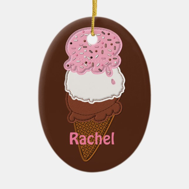 Stitched-Neapolitan-Ice-Cream-Cones-2-Ov ORNANAMEN Keramik Ornament (Vorne)