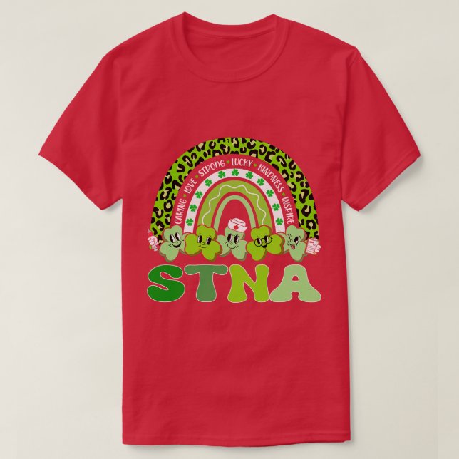 STNA St Patricks Day Rainbow Boho Retro Nurse funn T-Shirt (Design vorne)