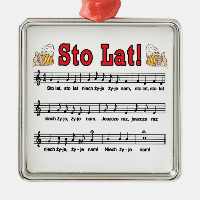 Sto Lat! Lied mit den Bier-Tassen Ornament Aus Metall (Vorne)