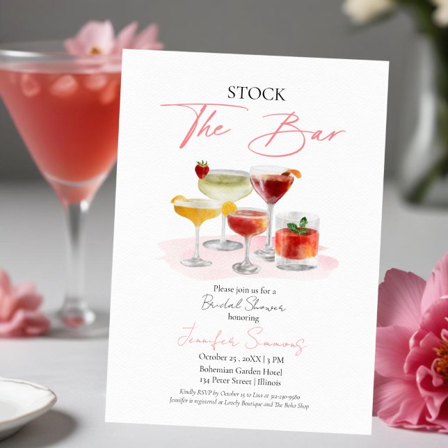 Stock Bar Aquarellcocktails Brautparty Einladung (Von Creator hochgeladen)