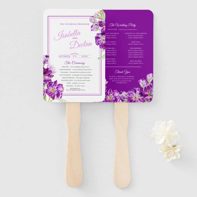 Stock Blume lila Hochzeitsprogramm für Wasserfarbe Fächer (Vorne und Hinten)
