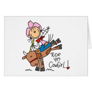 Stock-Cowgirl, das Stier-Karte reitet