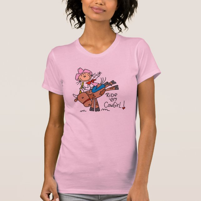 Stock-Cowgirl, das Stier-T - Shirt reitet (Vorderseite)