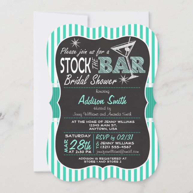 Stock das Bar Brautparty; Aqua Stripes Einladung (Vorderseite)