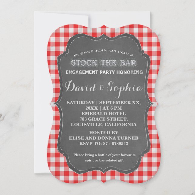 Stock die Bar Chalkboard Gingham Couples Dusche Einladung (Vorderseite)