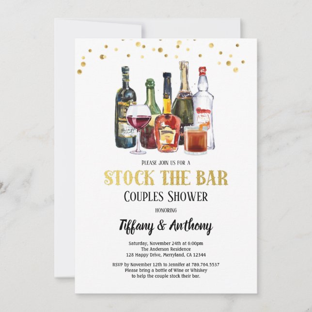 Stock die Bar Dusche weiß und Gold Einladung (Vorderseite)