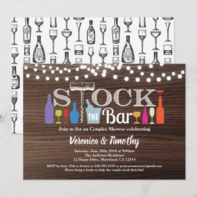 Stock die Bar Einladung rustikales Holz Einladung (Vorne/Hinten)