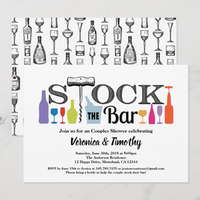 Stock die Bar Retro Paar Dusche Einladung (Vorne/Hinten)