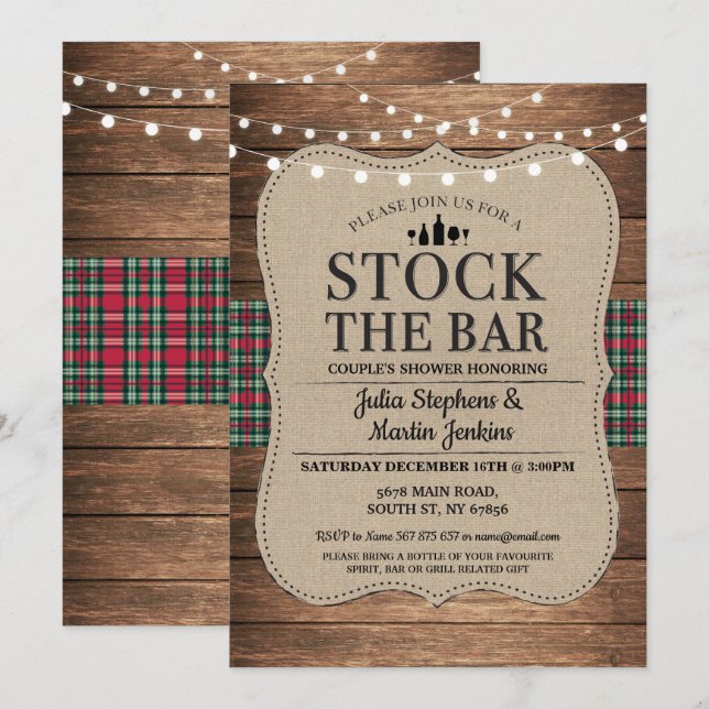 Stock die Bar Rustikale Coupels Dusche Weihnachten Einladung (Vorne/Hinten)