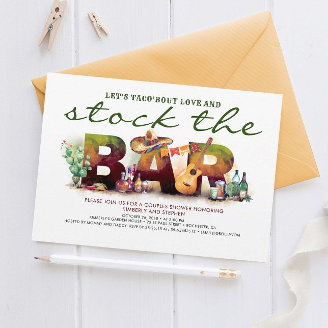 Stock die Bar Taco Fiesta-Party Einladungen (Stock The Bar Mexican Style Party Invitations)