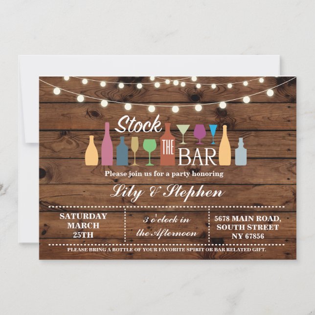 Stock die Bar Wood Verlobung Einladung (Vorderseite)