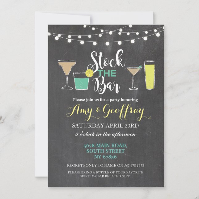 Stock die Dusche des Bar Chalk Party Couple Einladung (Vorderseite)