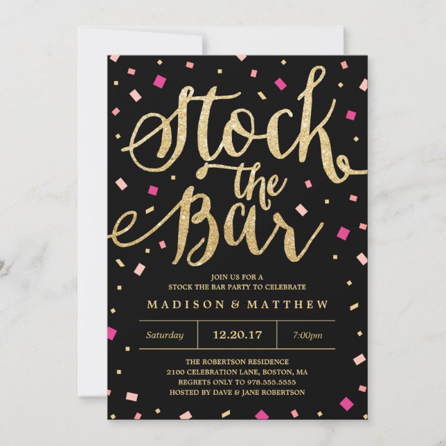 Stock du Bar Confetti Engagement Party Invitation (Devant)