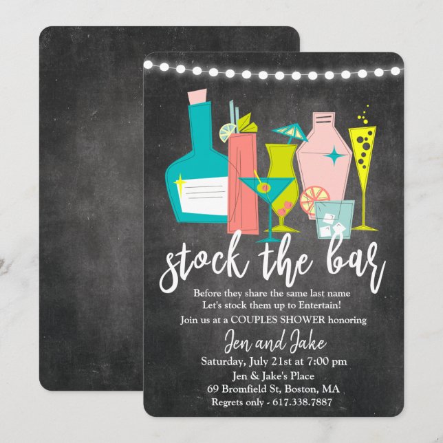 Stock du Bar Couples Coed Shower Invitation (Devant / Derrière)