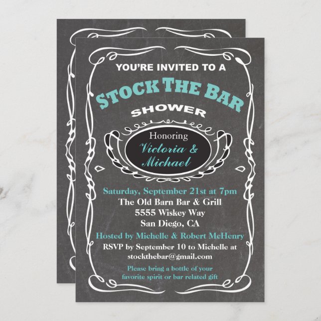 Stock du bar wedding shower invitation (Devant / Derrière)