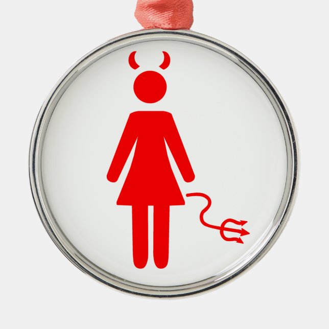 Stock-Frauen-Teufel Silbernes Ornament (Vorne)