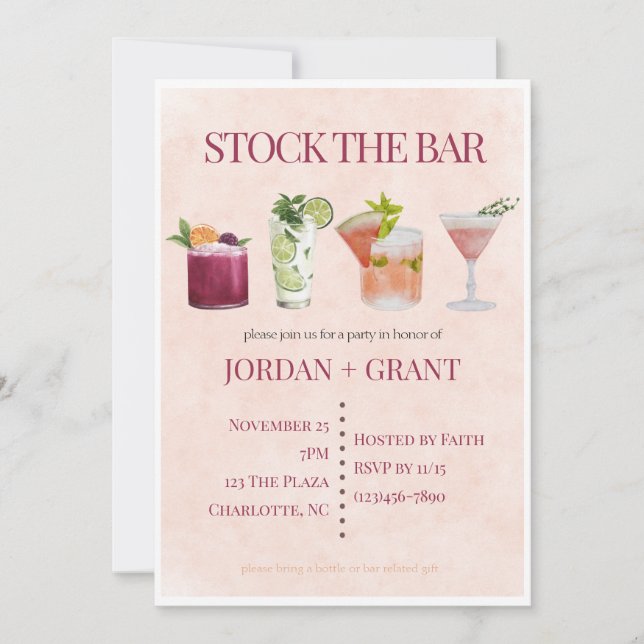 Stock Le Bar Couples Wedding showers Invitations (Devant)