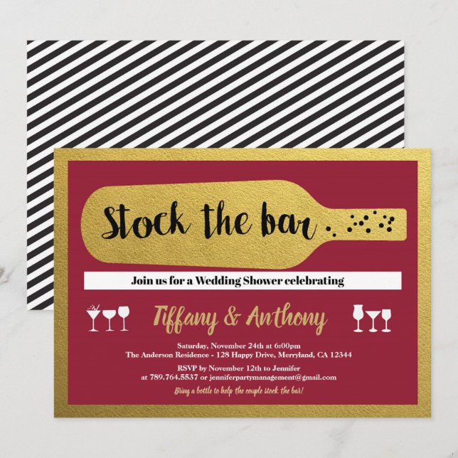 Stock le bar invitation bordeaux et or (Devant / Derrière)