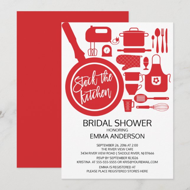 Stock Rouge La Cuisine Nuptiale Douche Invitation (Devant / Derrière)
